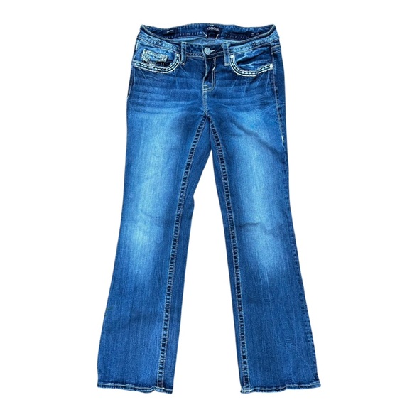 VIGOSS Jeans Women's Bootcut Heritage Fit Distressed Embroidered Stretch Sz 8 - Picture 1 of 8